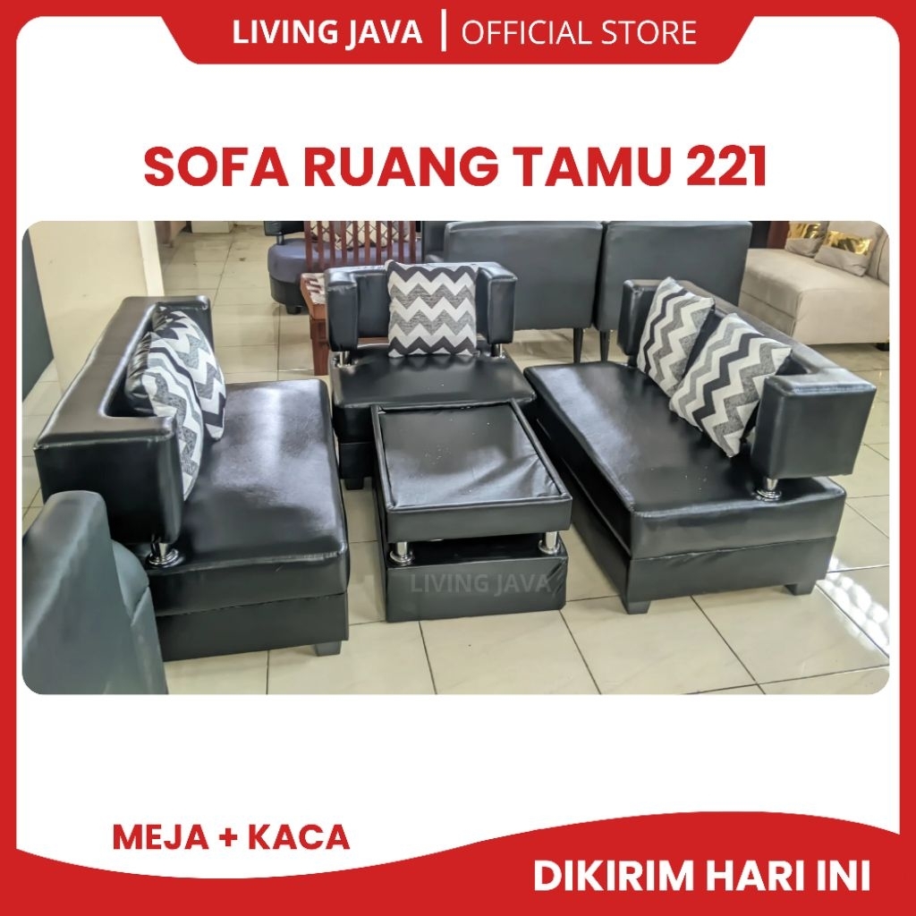 SOFA RUANG TAMU 221 SET MEJA+KACA [KHUSUS BANDUNG]