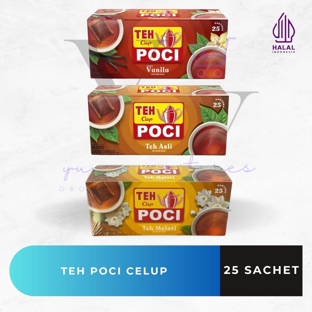 Teh Cap Poci Teh Hitam Asli / Melati / Vanilla 25 Sachet @ 2 gram