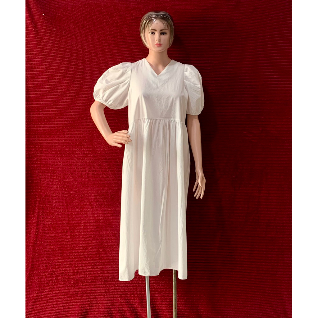 DRESS WANITA PUTIH POLOS ELEHANT | TANGAN BALON PENDEK CANTIK | STYLISH KEKINIAN SIMPLE CUTE DRESS