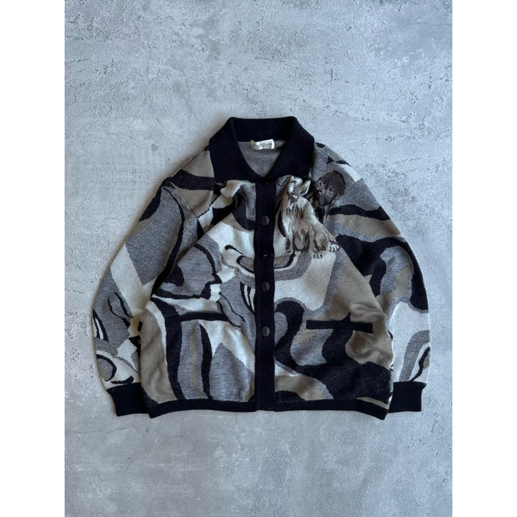 Ladies Fashion knitwear vintage graphic landscape character animal pattern grandpa sweater cardigan 