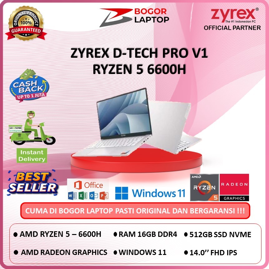 ZYREX D-TECH PRO V1 RYZEN 5 6600H 16GB 512GB W11 14.0'' INCH FHD IPS