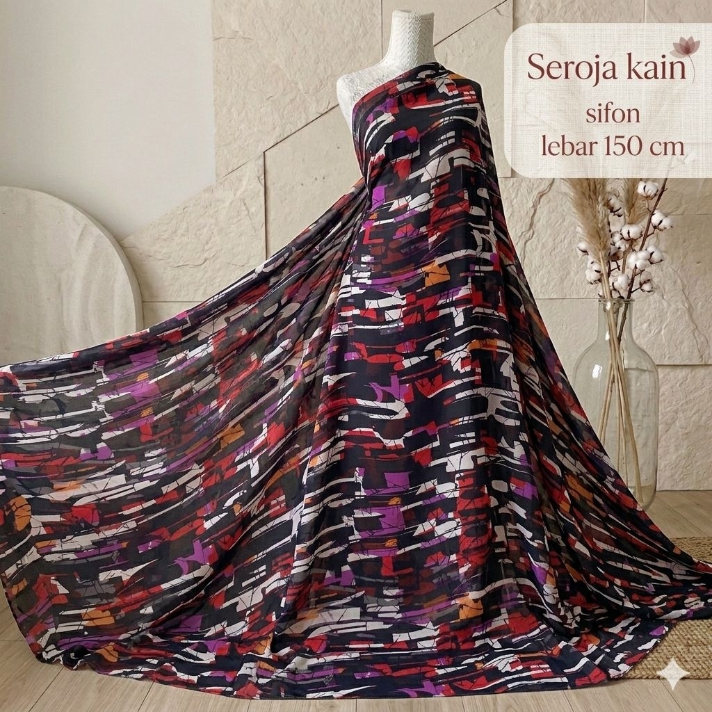 Kain Sifon Ceruty Motif Abstrak - Lebar 150cm Syt