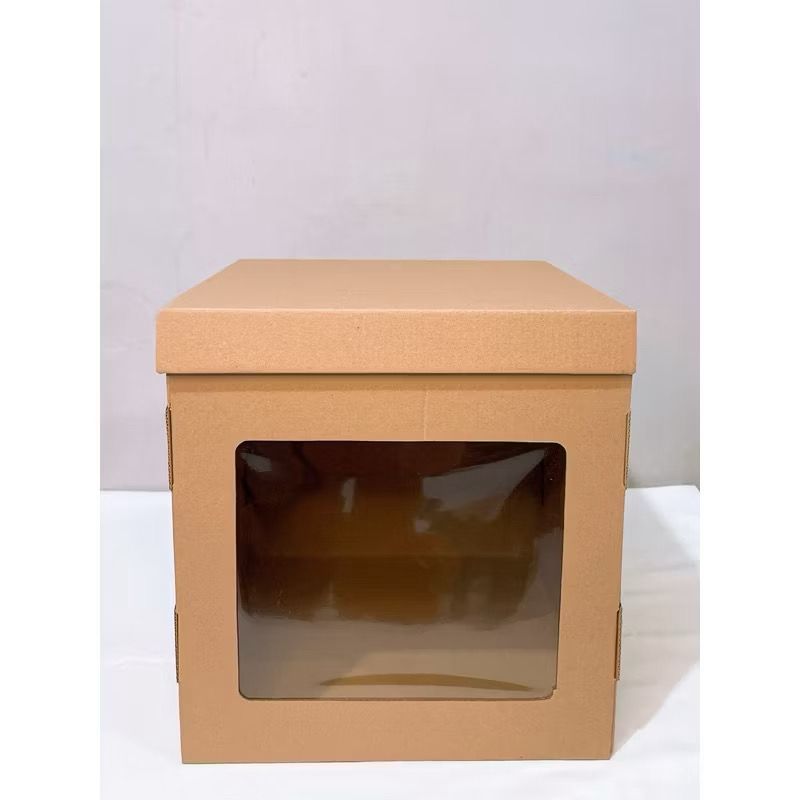 E-Flute Dus Box Tart Tinggi Window Samping Tutup Pisah Kemasan Cake Kue Tart  20 22 26 30 / Eflute B