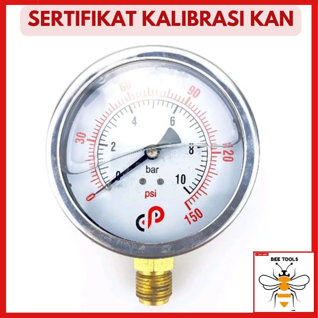 Oil Pressure Gauge 2.5" Drat 1/4" | 4 6 16 10 25 BAR KG PSI | PLUS SERTIFIKAT KALIBRASI KAN