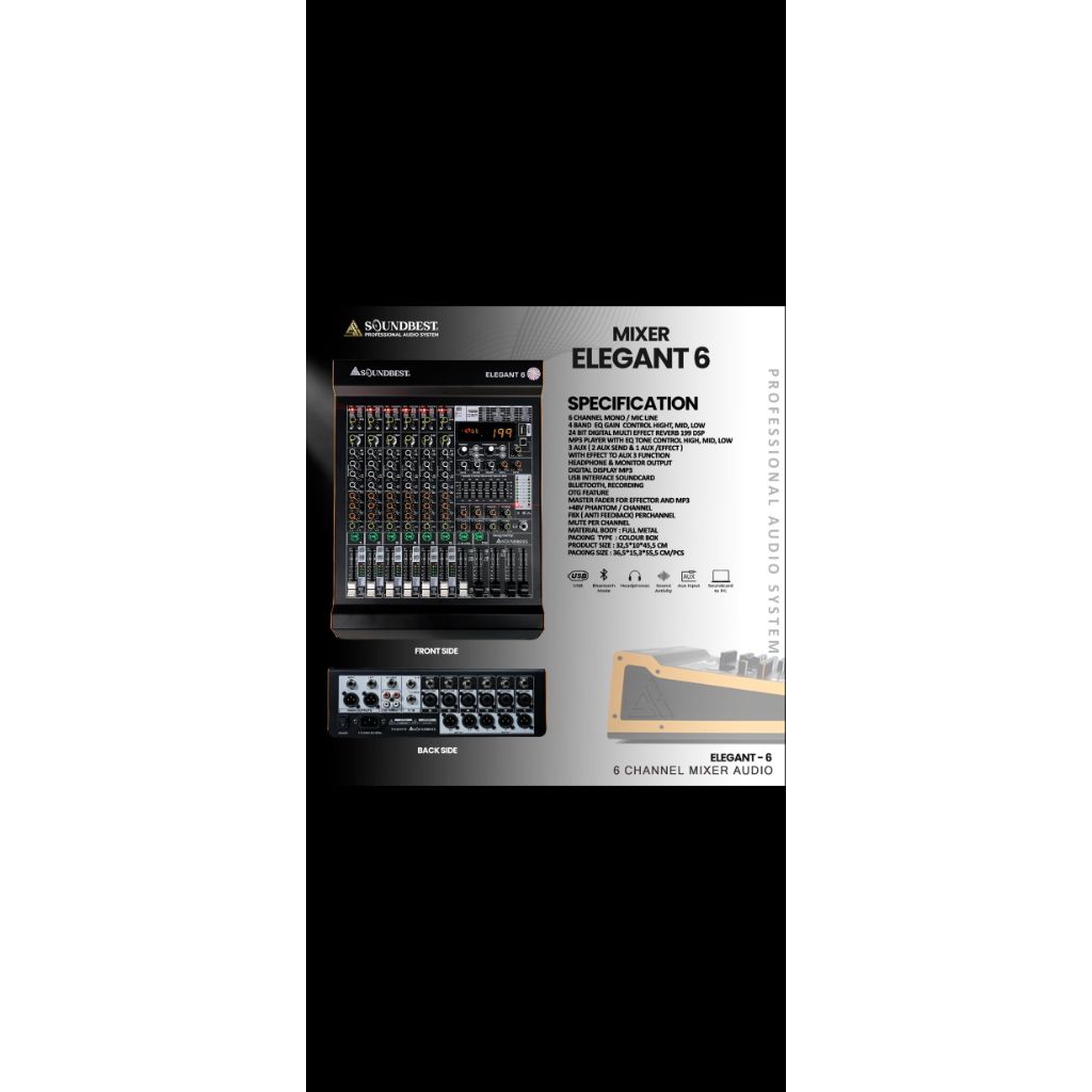 Mixer Audio 6 Channel Soundbest Elegant-6 New Ada Anti Feedback Original