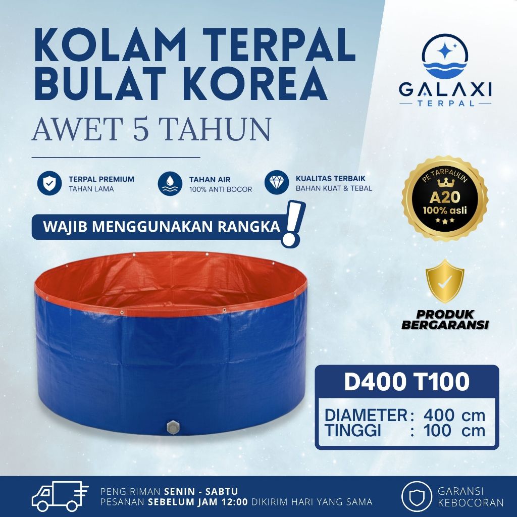 Kolam Terpal Bulat Bundar Diameter 4m Tinggi 1m - D400 T100 cm Untuk Budidaya Ikan Lele Gurame