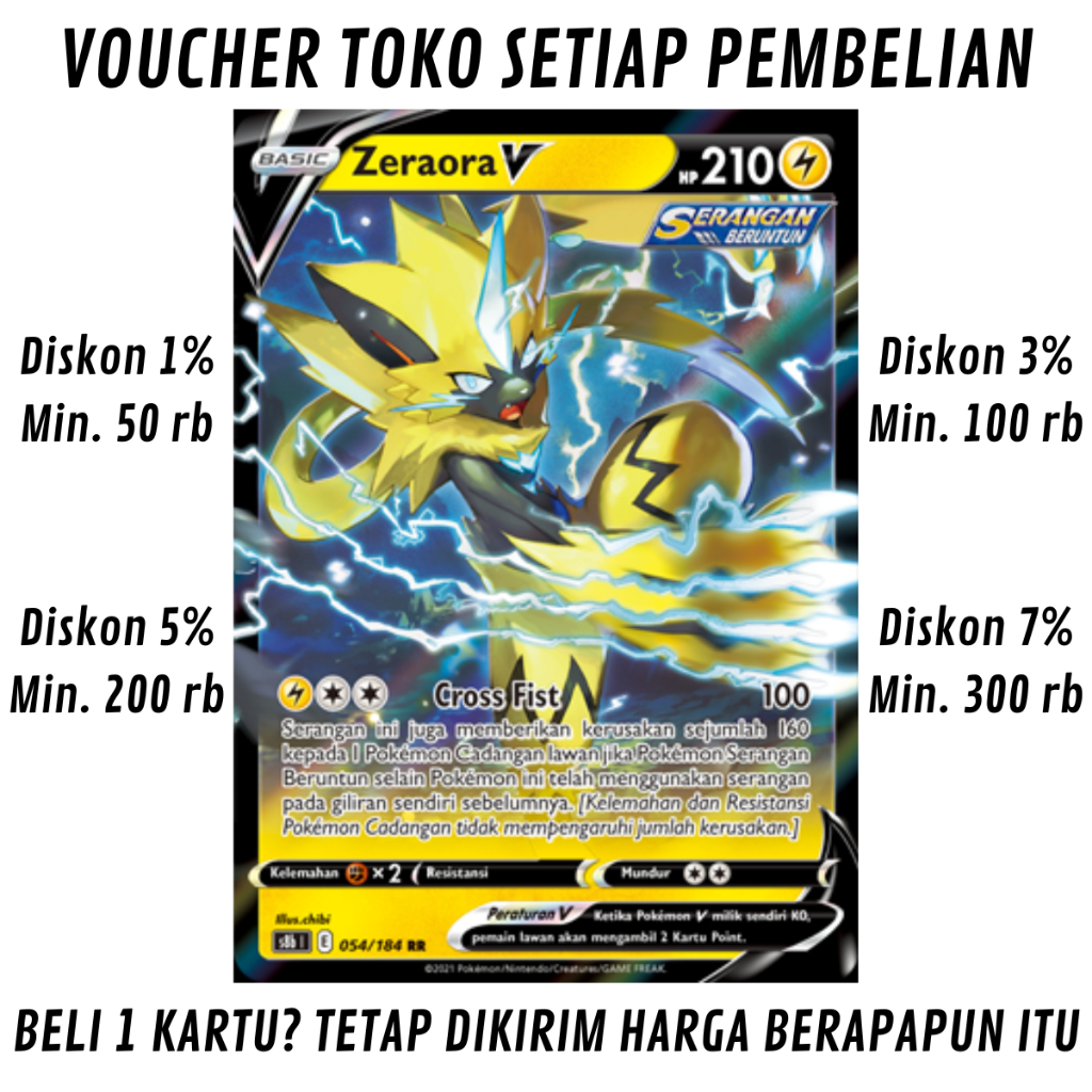 [S10%] Kartu Pokemon TCG Bahasa INDONESIA KONDISI NM (NEAR MINT) = PSA 7 Zeraora V High Class Booste