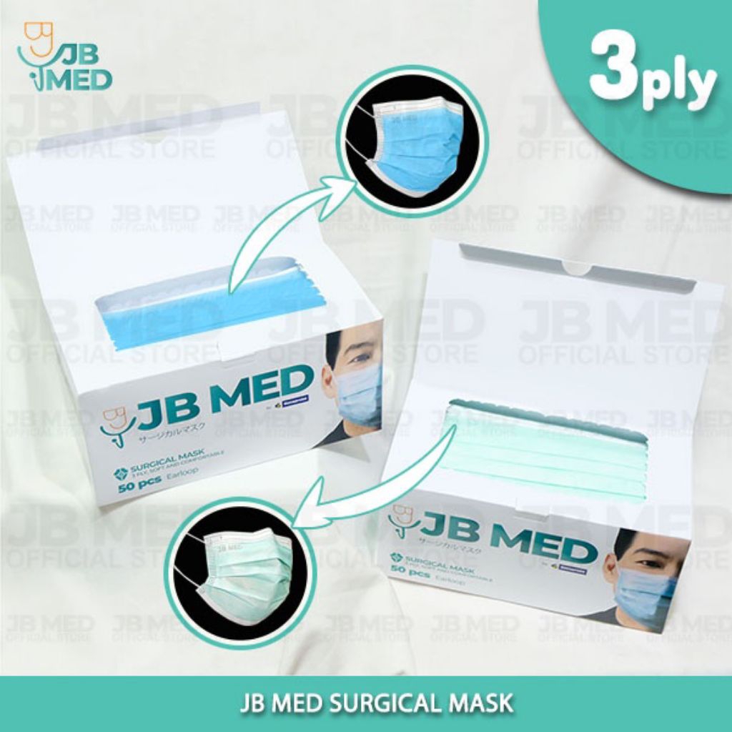 Masker JB Med 3ply tali karet warna random isi 50 pcs/box