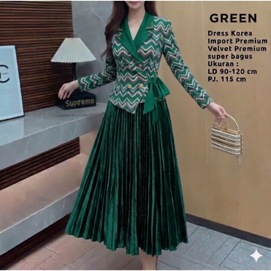 Dress Korea Import premium plisket 7823 (Bunga atas samping)