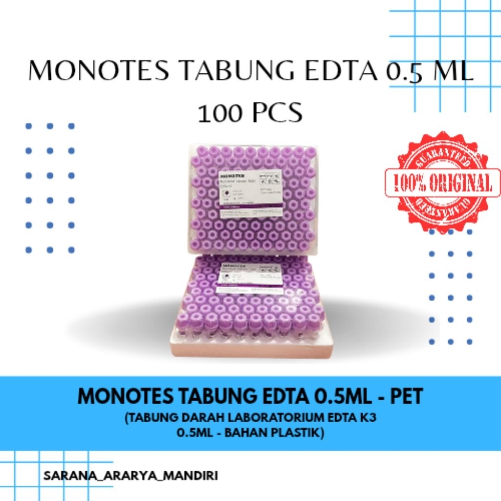 Tabung K3 EDTA 0.5 ML MONOTES Micro Tube 0,5 ml Plastik isi 100 / Vacutainer EDTA 0.5ML