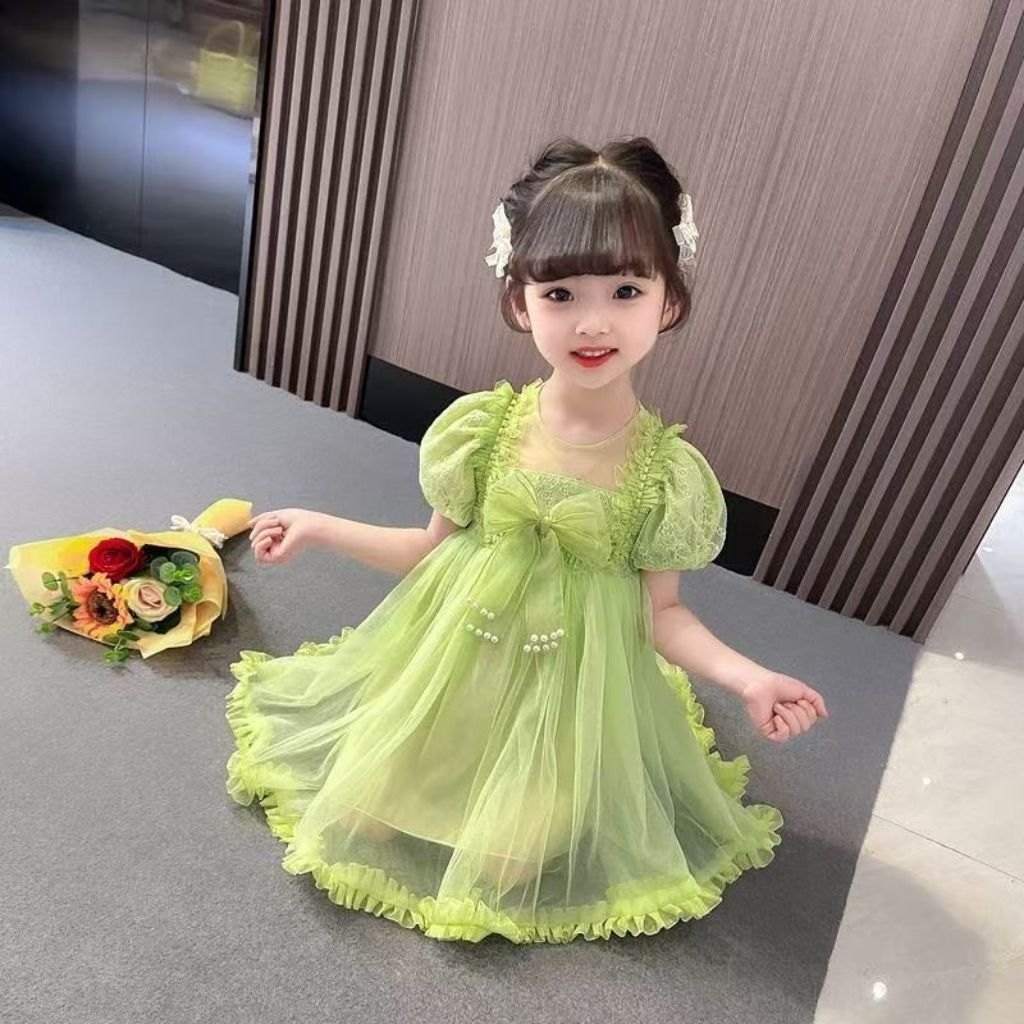 Usia 2-5tahun L2HC D782 DRESS BRUKAT TILE HIJAU MUDA