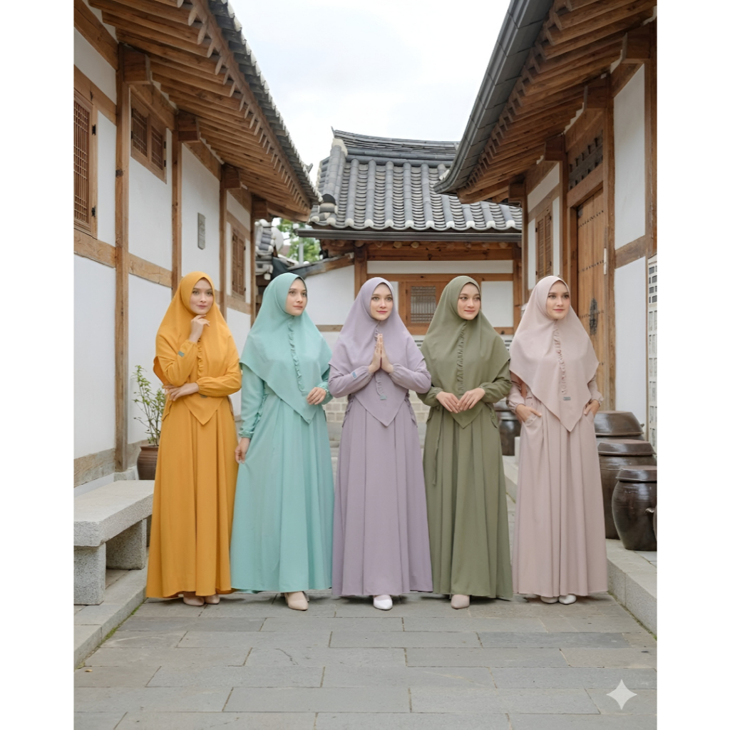 GAMIS DRESS WANITA DEWASA REMAJA SET HIJAB KHIMAR POLOS SIMPEL SYARI BESTSELLER WARNA ARMY NAVY KUNI