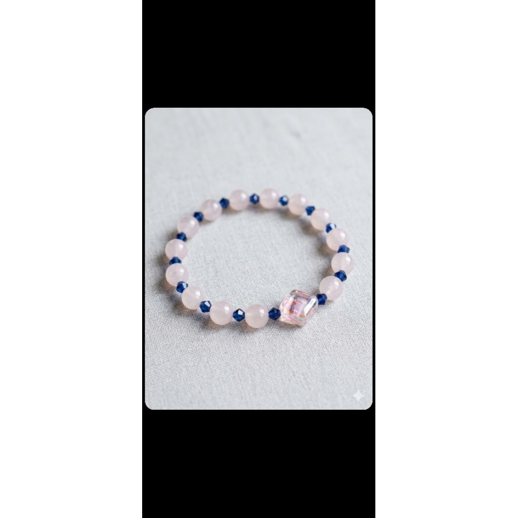 Gelang Batu Alam Rose Quartz dan Kristal