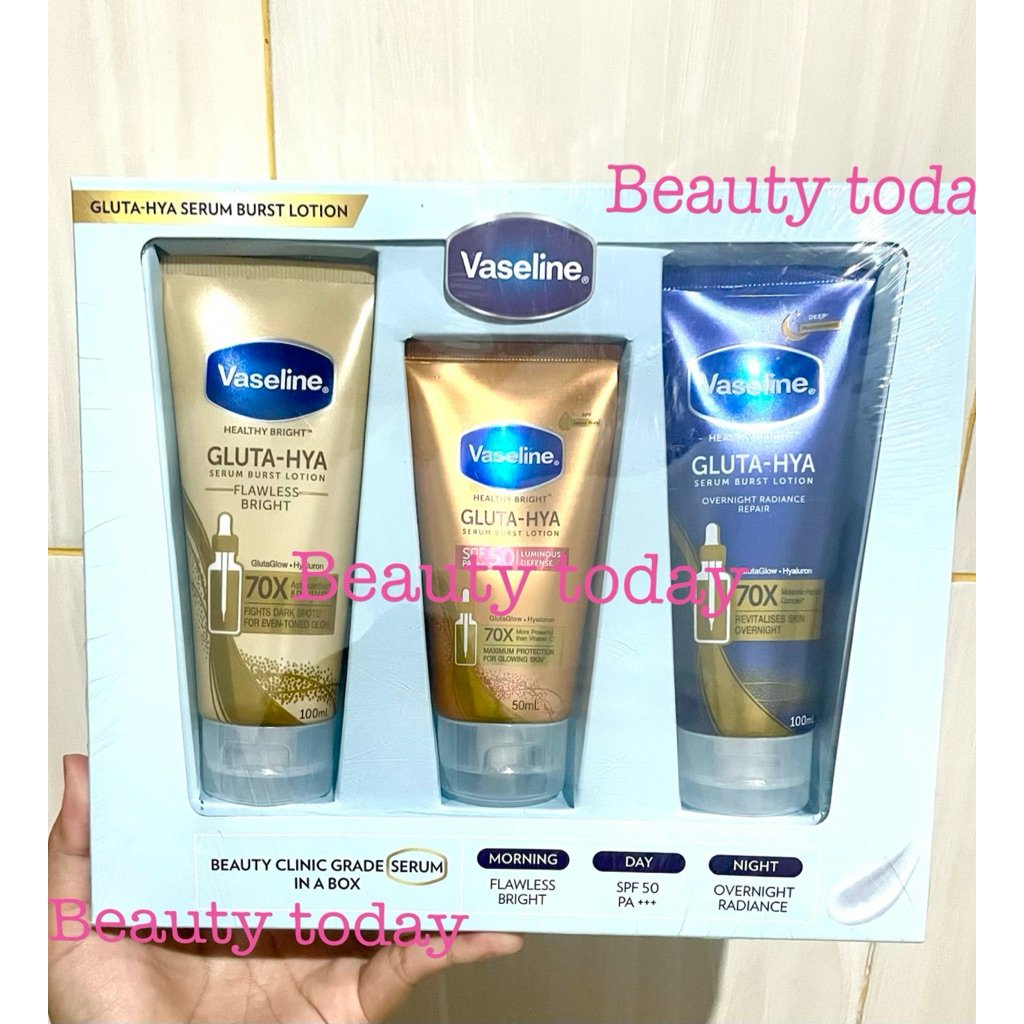 Vaseline gluta hya serum lotion bundling | Vaseline gluta hya serum burst serum | Gluta hya day nigh