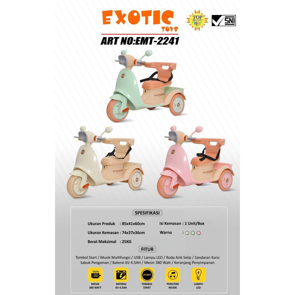 Motor Aki anak Exotic EMT 2241 sepeda motor listrik ada remote remot nya