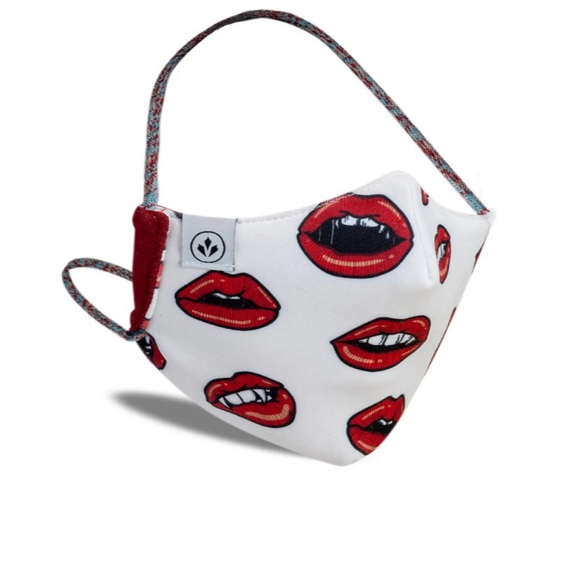 MASKER 3D HIJAB KATUN 3 LAPIS MOTIF BIBIR FASHION WANITA PUTIH ORIGINAL STAYCOOL| WOMEN LIPS