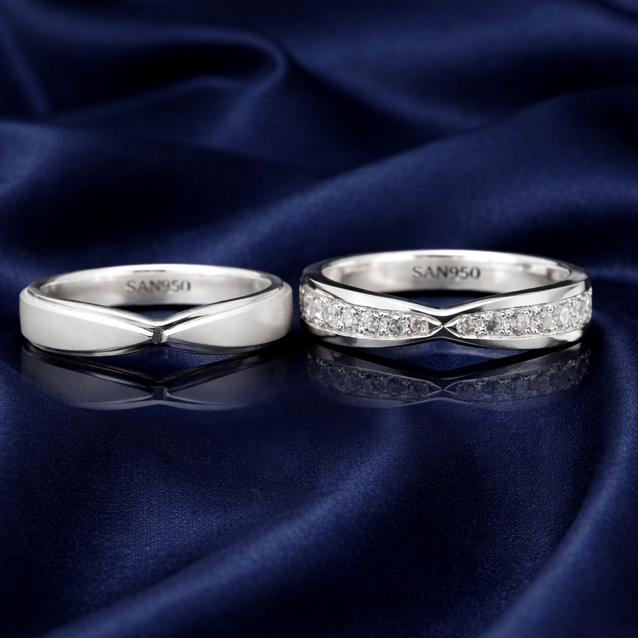 Cincin Kawin Couple SAN950 [C563] Perak Platinum Palladium Asli - Koleksi Ring Series