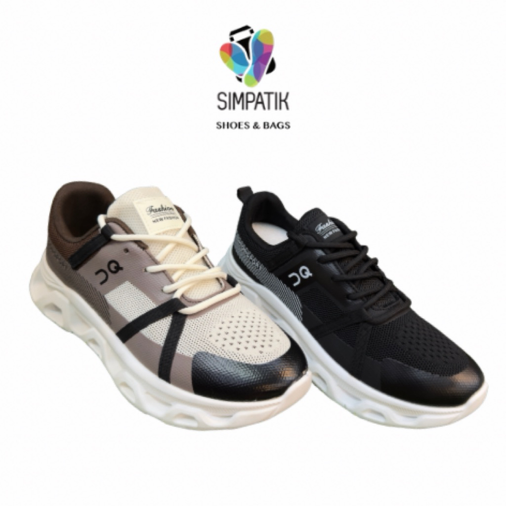 Sepatu Lari Pria Wanita QC Running Shoes Sport Sneakers Ringan Breathable Hitam Beige Brown Size 39-