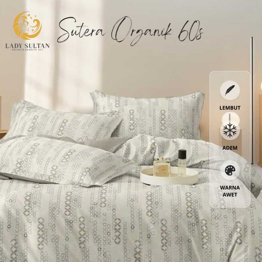 Lady Sultan Sutera Organik 60s Bedcover Set Motif garis dan Dewasa