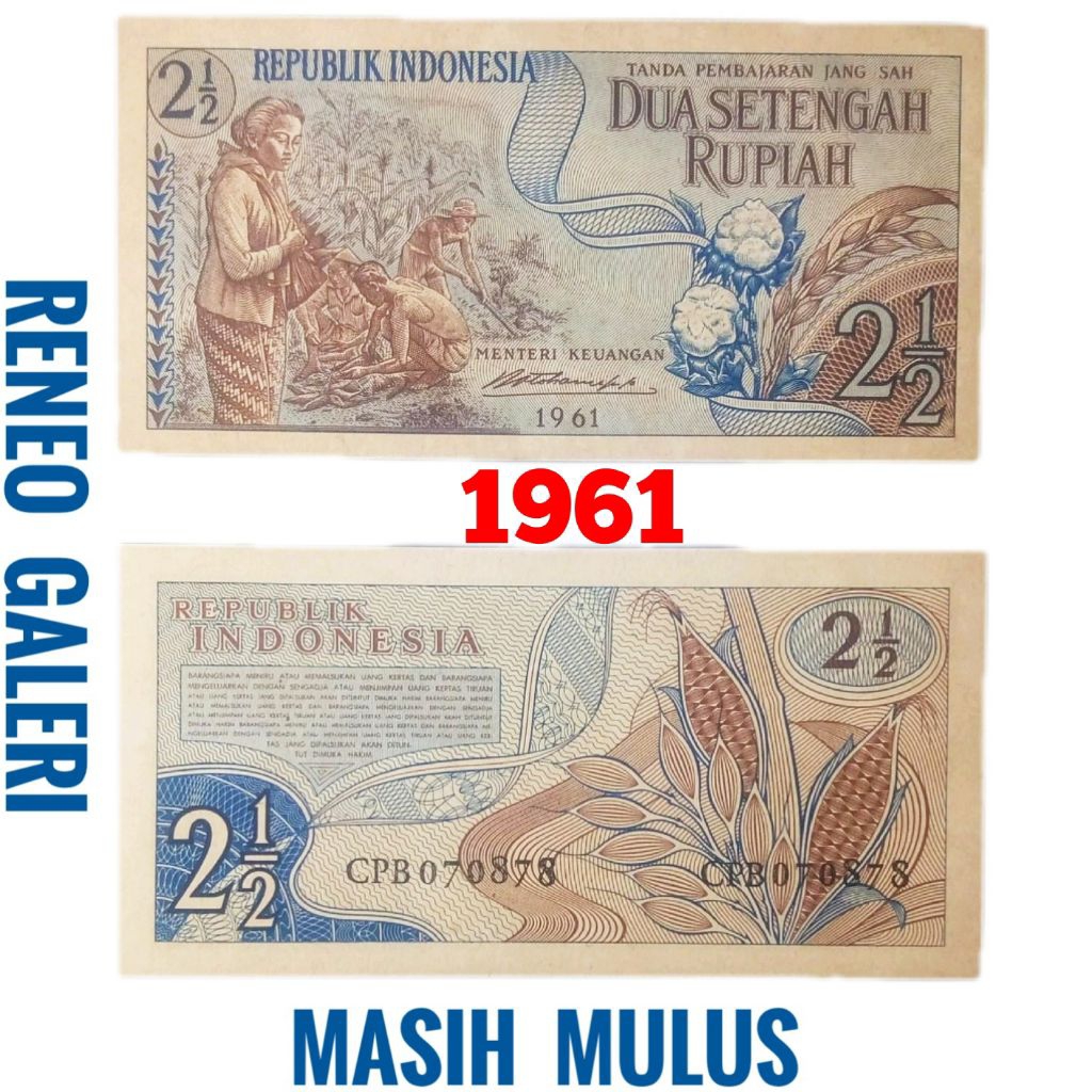 Mulus asli Rp 2½ Rupiah Tahun 1961 seri sandang pangan 1960 Uang kertas Kuno duit jadul lawas lama o