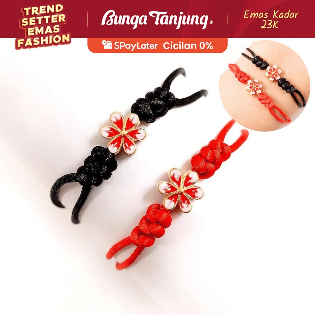 GELANG TALI BUNGA SAKURA CHARM - EMAS 23K - BUNGA TANJUNG GOLD