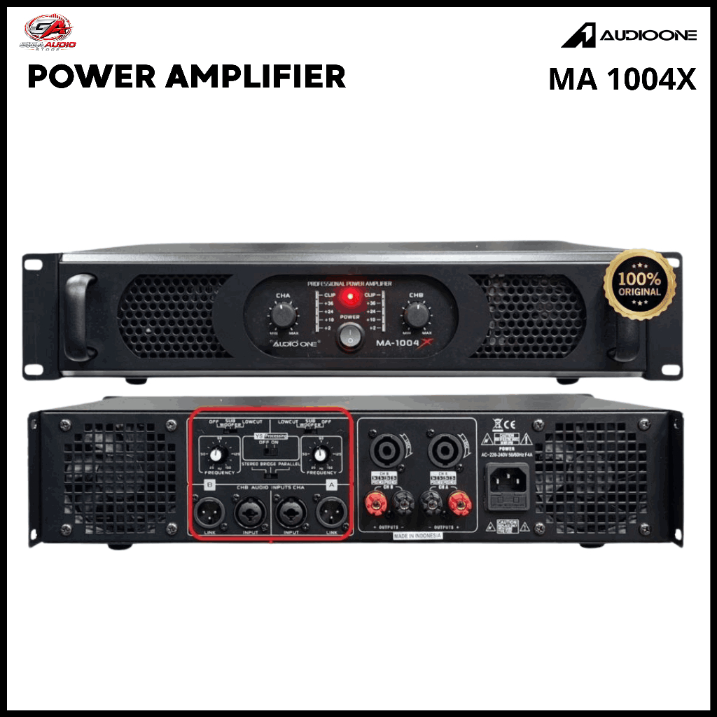 Power Amplifier Profesional AUDIO ONE MA 1004X 1000W x2 Power Sound System Lapangan