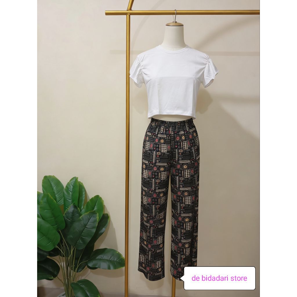 setelan wanita atasan crop top modis & celana panjang kulot Setelan stylish viral