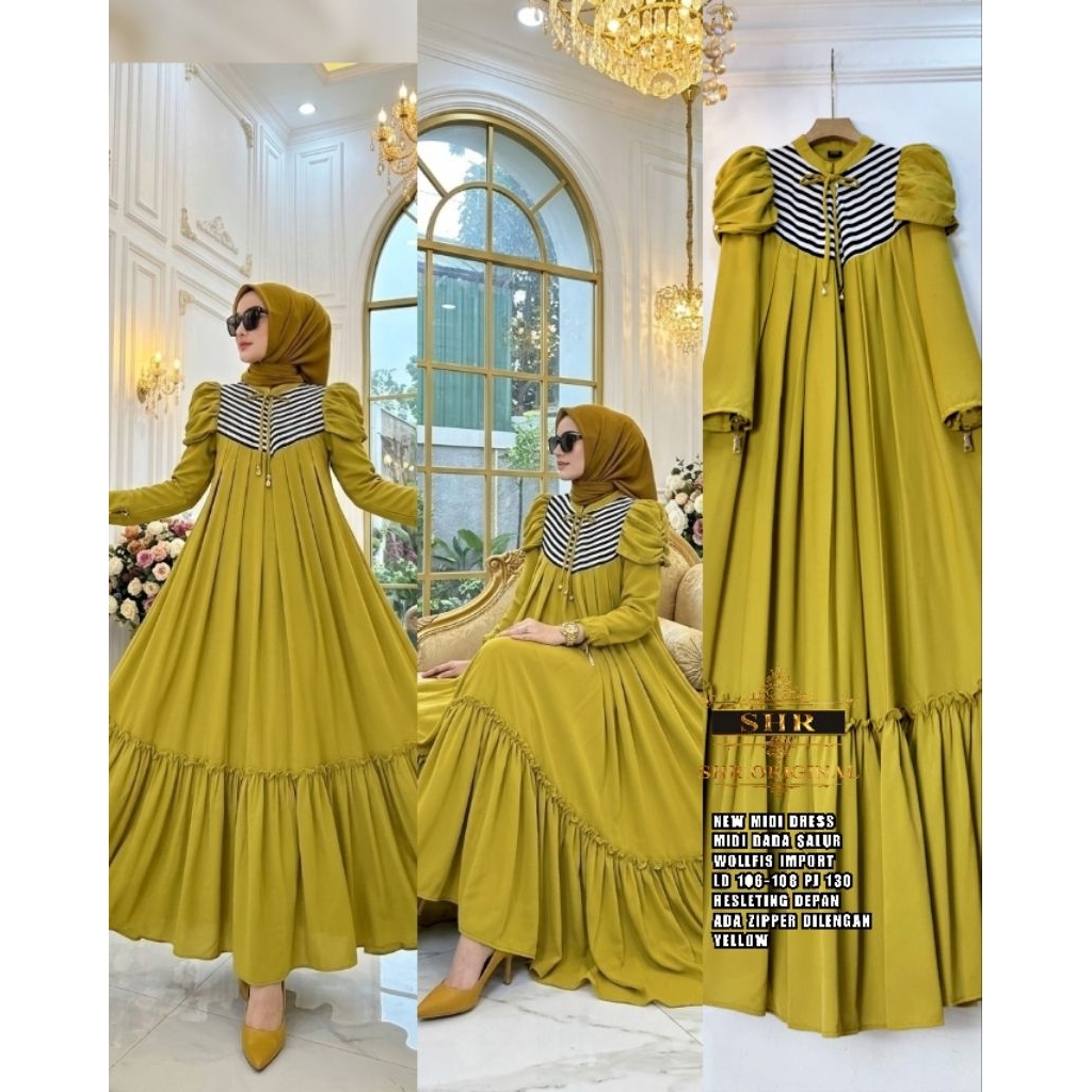 SHR MIDI DRESS DADA SALUR EMPAT WARNA SHR MEWAH PESTA SHR MIDI