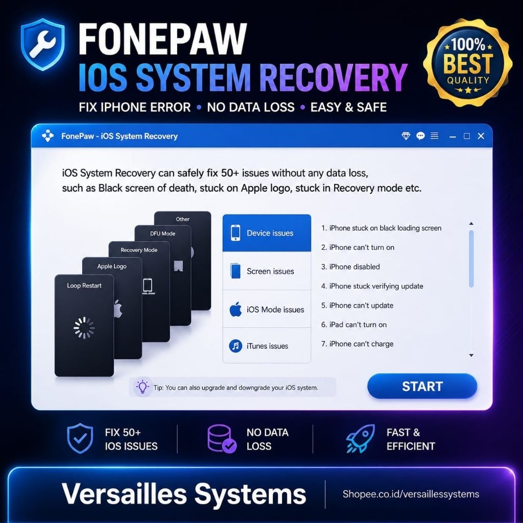 FONEPAW IOS SYSTEM RECOVERY (FIX IPHONE – STUCK, DISABLED, DLL) - PERBAIKAN IPHONE STUK