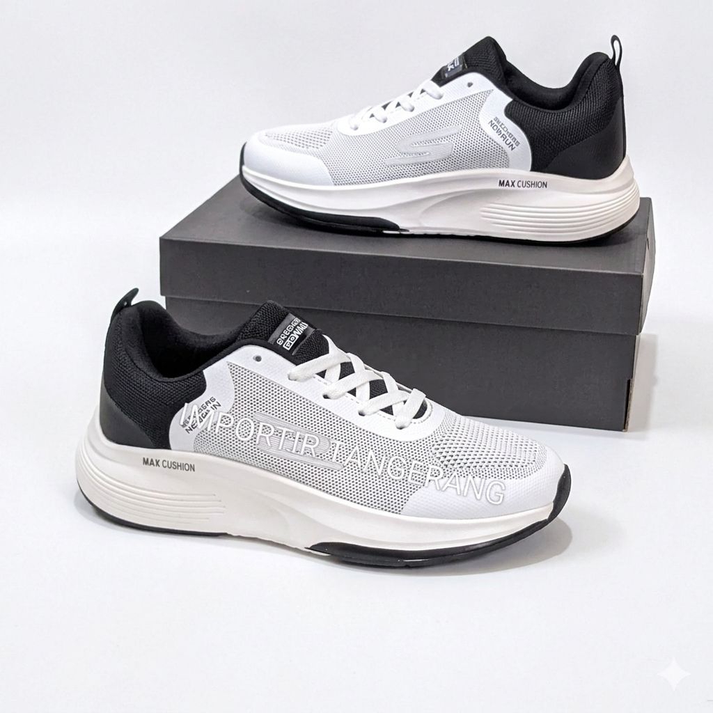Sepatu Olahraga Lari Pria Skechers New Run Max Chusion Putih Hitam Kualitas Premium Ringan Empuk Ant