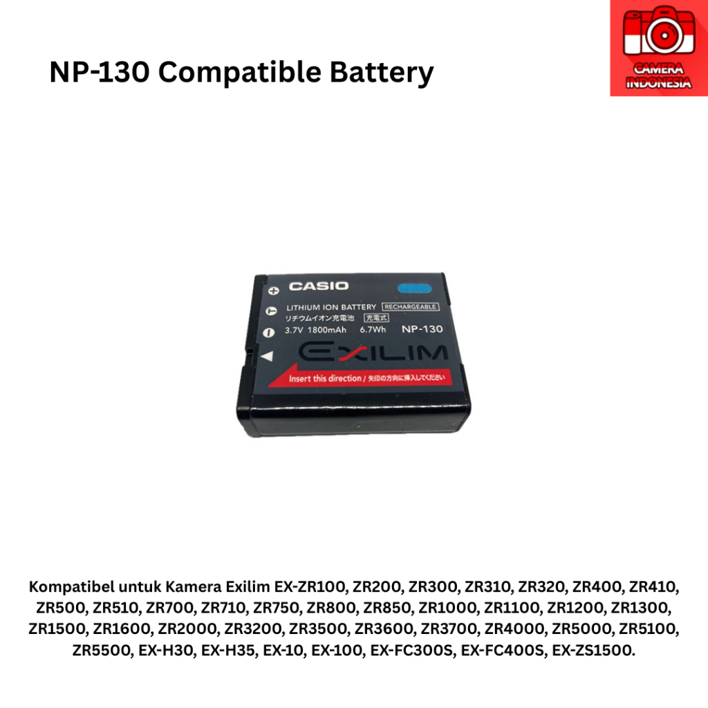 Baterai NP-130 Kompatibel untuk Kamera Exilim EX-ZR100 ZR200 ZR300 ZR310 ZR320 ZR400 ZR510 ZR700 ZR8