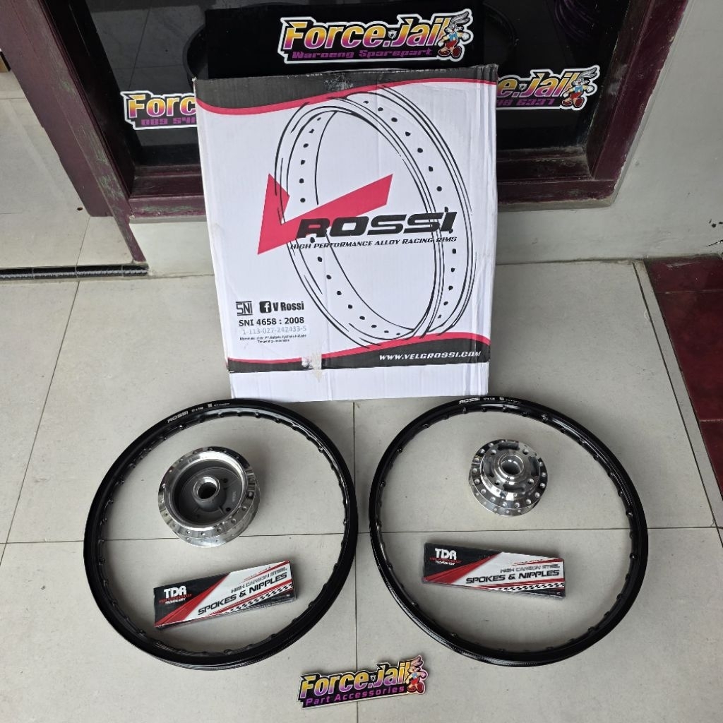 Paket Hemat Velg Rossi Ring 17 120 dan 140 Hitam Glossy Set Ruji Tromol Depan Belakang Yamaha Kecil