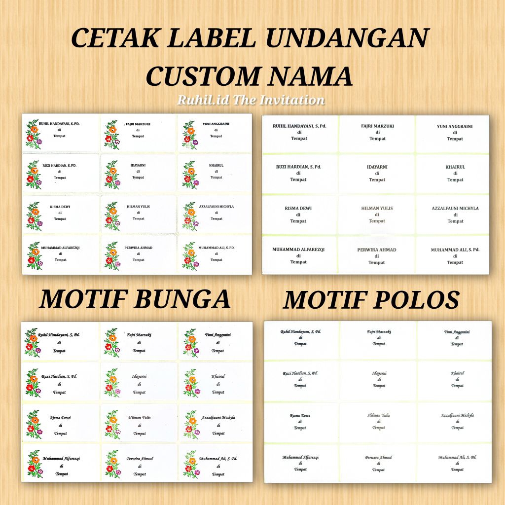 Cetak Stiker Nama Label Undangan 103 CUSTOM NAMA/Print Label Nama Undangan/Label Buku Motif Flower