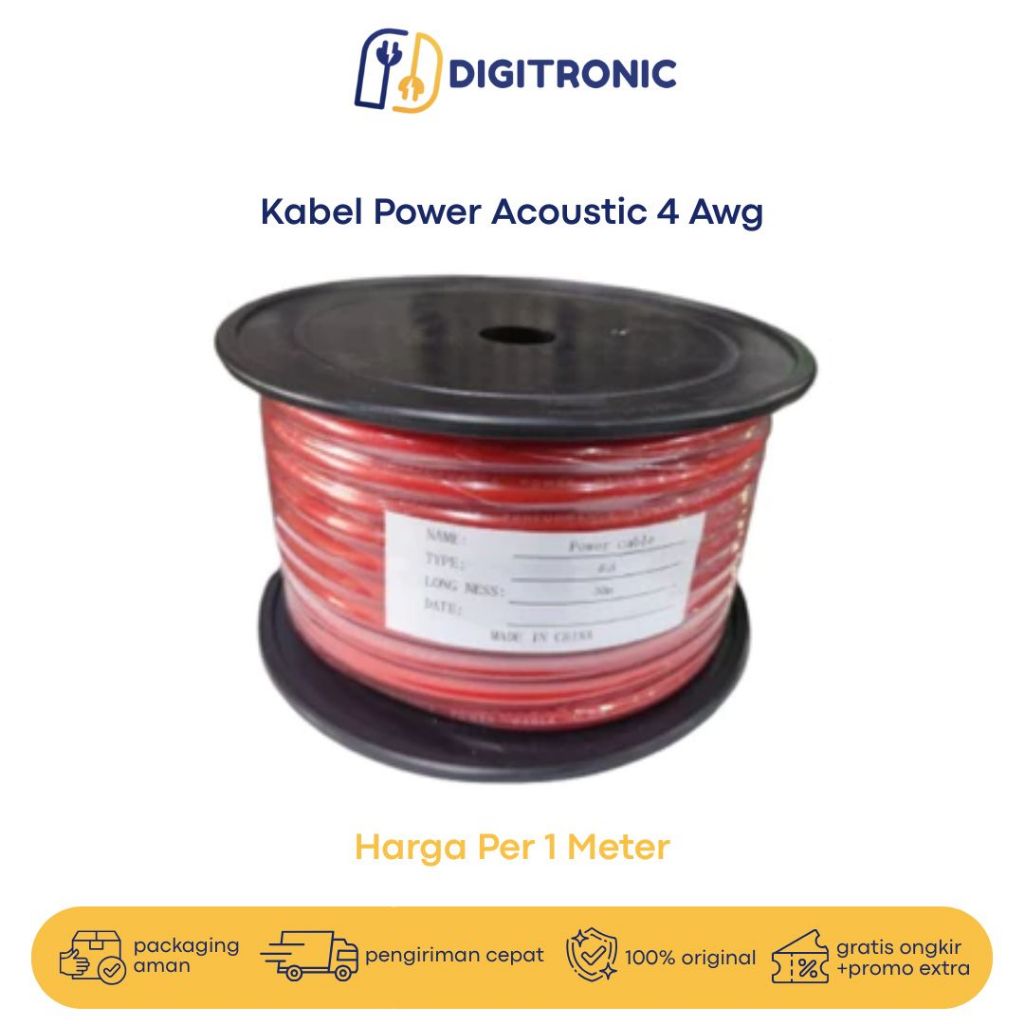 Kabel Power Mobil Kabel Grounding Kabel Aki Accu Acoustic 4 Awg (Harga Per Meter)