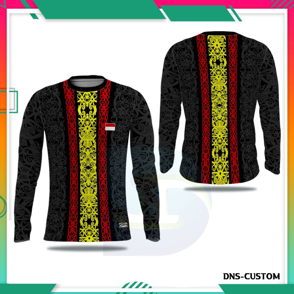Kaos Pria Premium Dayak Kenyah Enggang/Baju Batik Dayak/Jersey Ranting Dayak Lengan Panjang