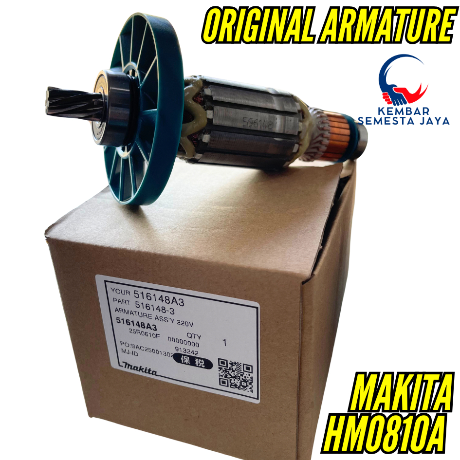 MAKITA ARMATURE ASSY HM0810A ASLI Part Number 516148A3 / 516148-3 Original Makita Mesin Bor Bobok Be