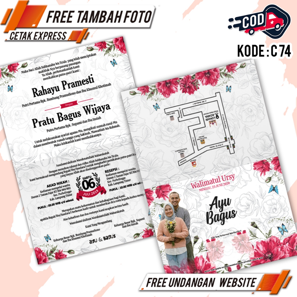 Undangan Pernikahan Murah Express Walimatul Ursy Aqiqah Khitan Custom Desain Foto Orang Tua Mewah Pr