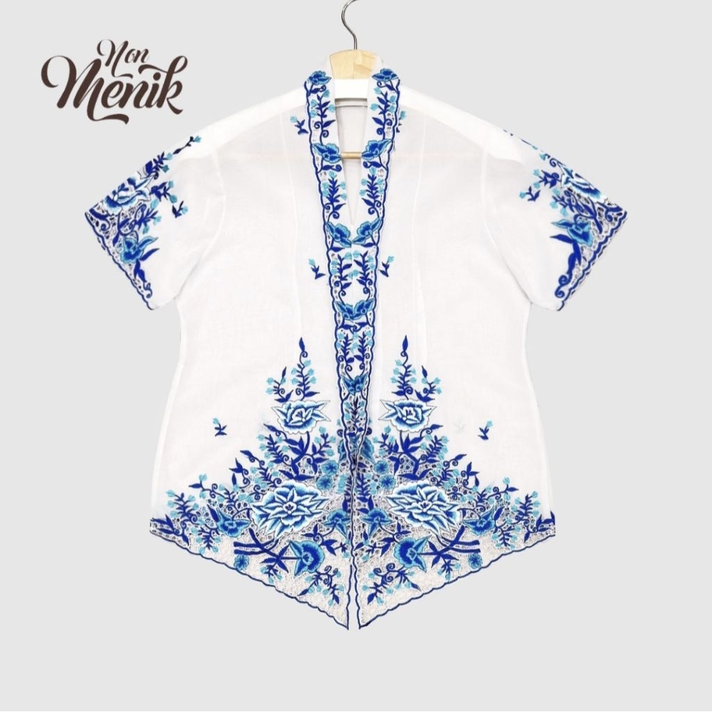 SS KEBAYA ENCIM PUTIH BIRU LENGAN PENDEK