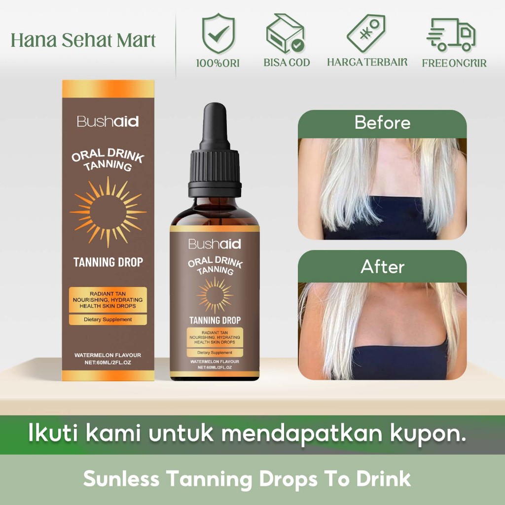 BushAid Sunless Tanning Drops To Drink 60ml Oral Drink Tanning Drop Self Tanning Radiant Tan Tanning