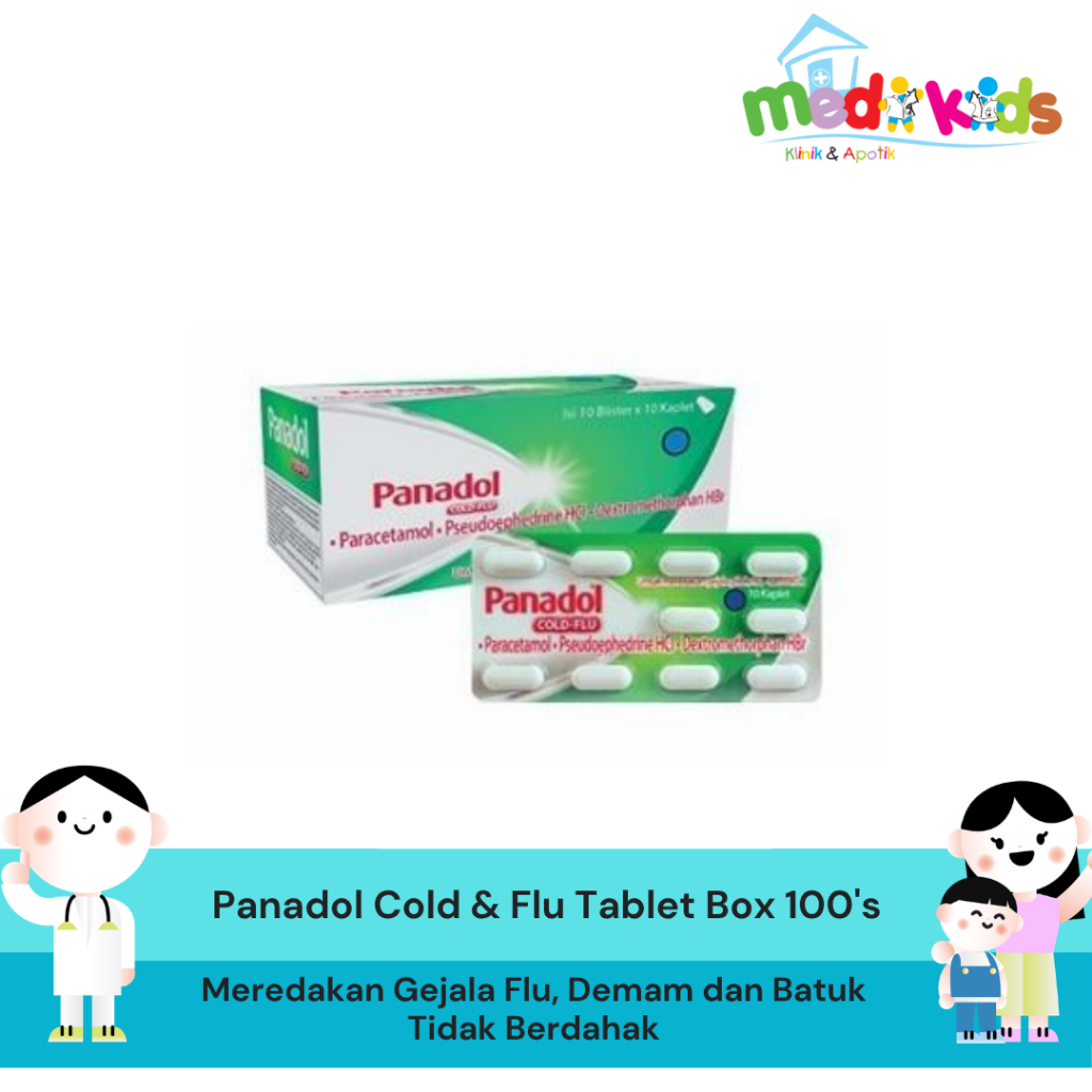 Panadol Cold & Flu Hijau Box 100's - Meredakan Gejala Flu, Demam dan Batuk Tidak Berdahak