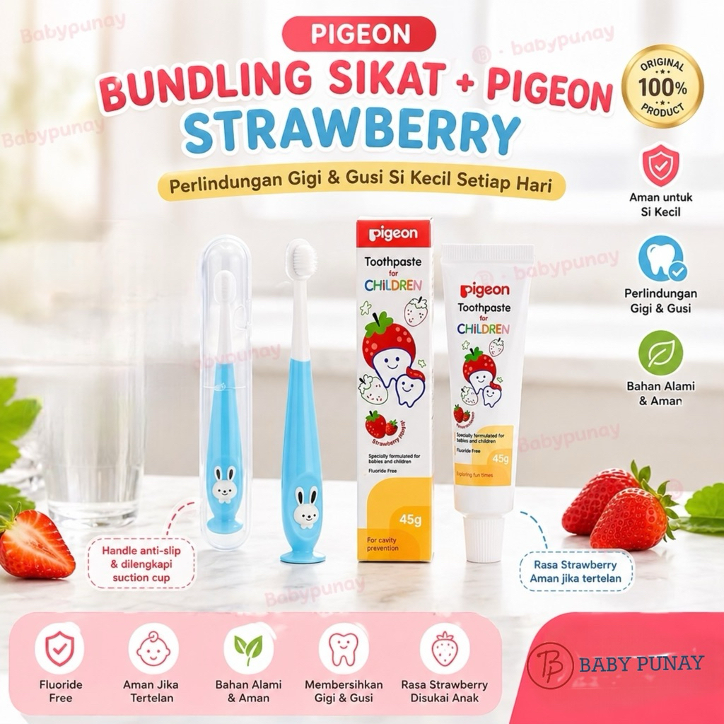 Paket Sikat Pasta Gigi Pigeon Bayi dan Sikat Gigi Bulu Lembut 2in1 / Sikat Gigi Bayi Bulu Halus /  P