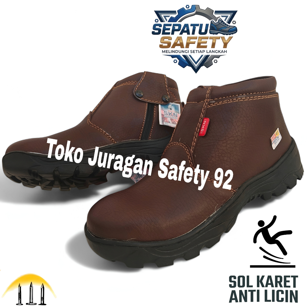 Sepatu Safety Kulit Ujung Besi Skn Medan Berat  Sol Karet Anti Slip tahan api air king skn resleting