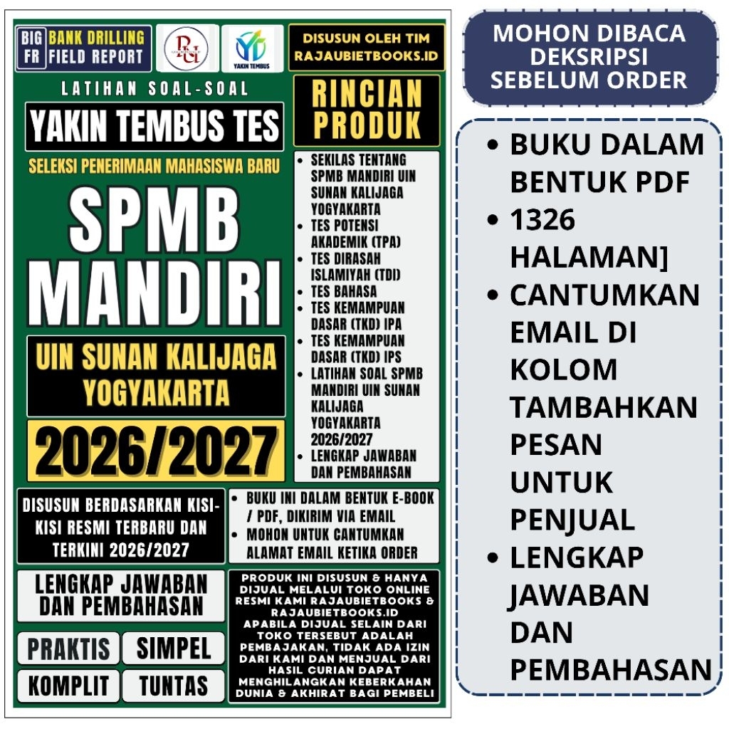 BUKU YAKIN TEMBUS TES SPMB MANDIRI UIN SUNAN KALIJAGA YOGYAKARTA 2026 - SELEKSI MANDIRI UIN YOGYAKAR