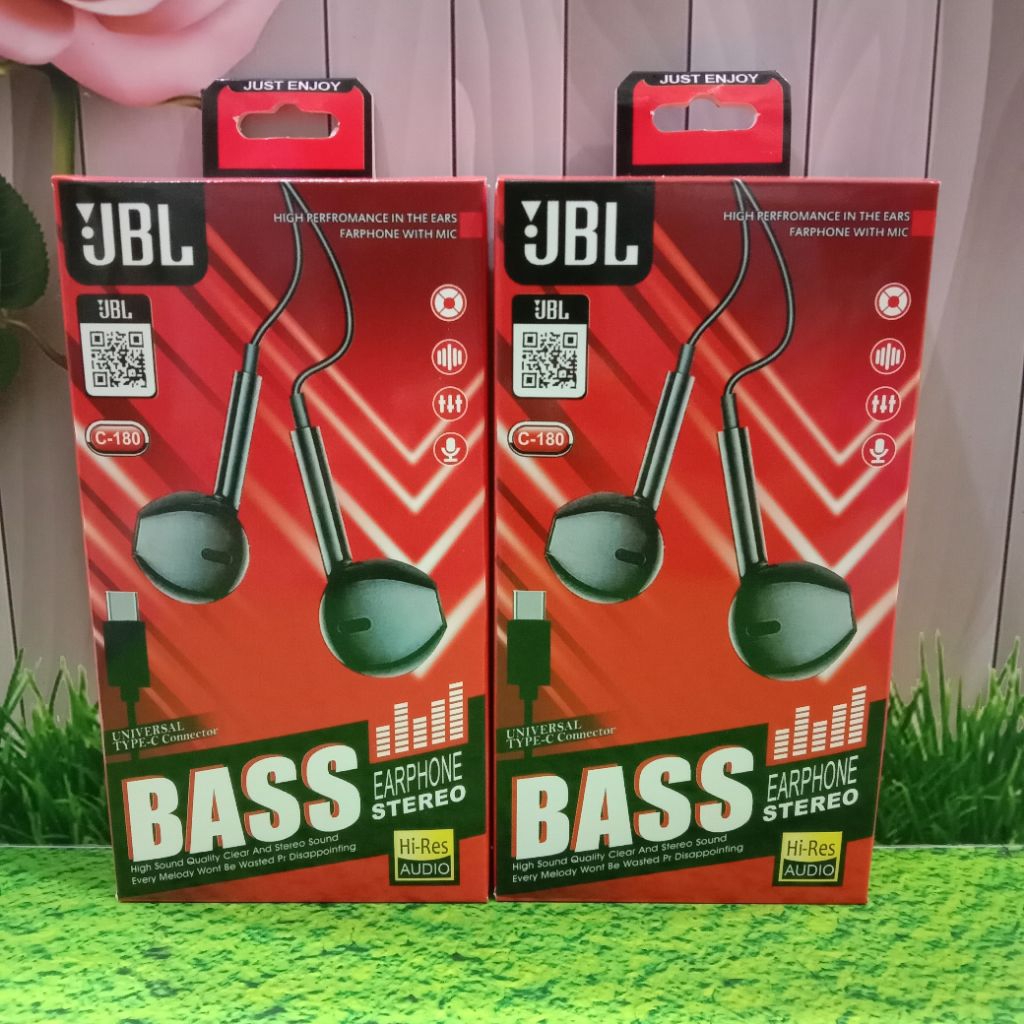 HANDSFREE EARPHONE JBL C-180 UNIVERSAL TYPE C CONNECTOR SUPER BASS MURAH