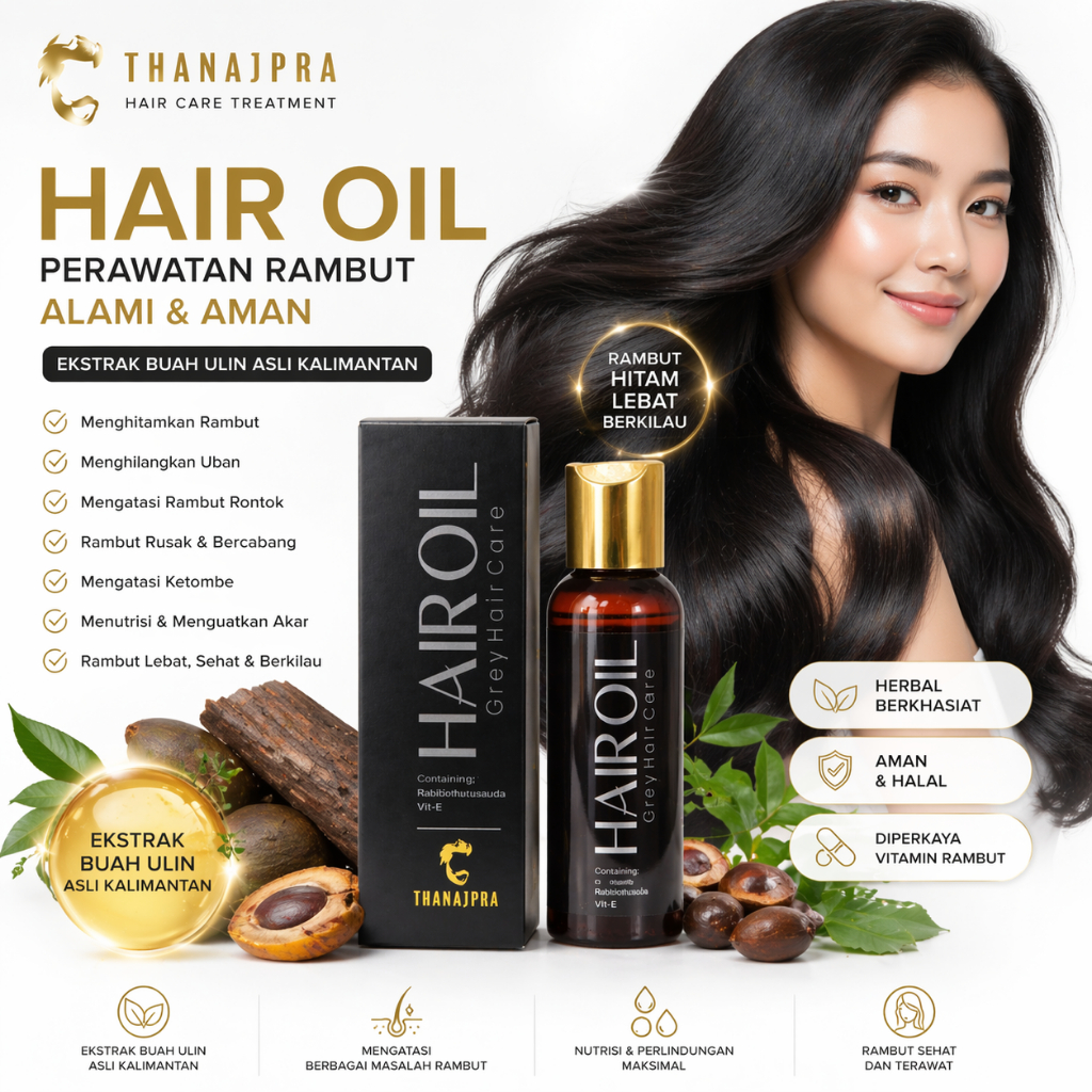 Minyak penghitam rambut uban Thanajpra hair oil penumbuh rambut hitam pelembab rambut