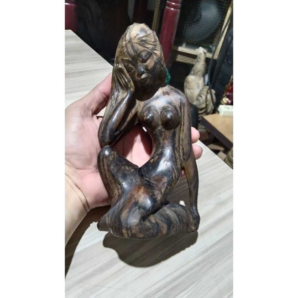 Patung Kayu Wanita Rambut Panjang Kuno Jadul Antik
