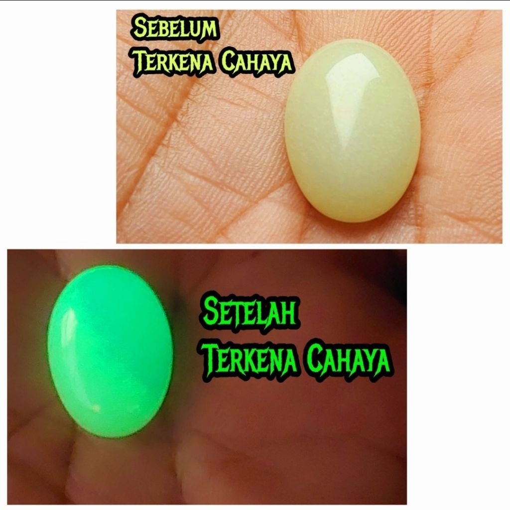 Batu akik fosfor cahaya nyala hijau
