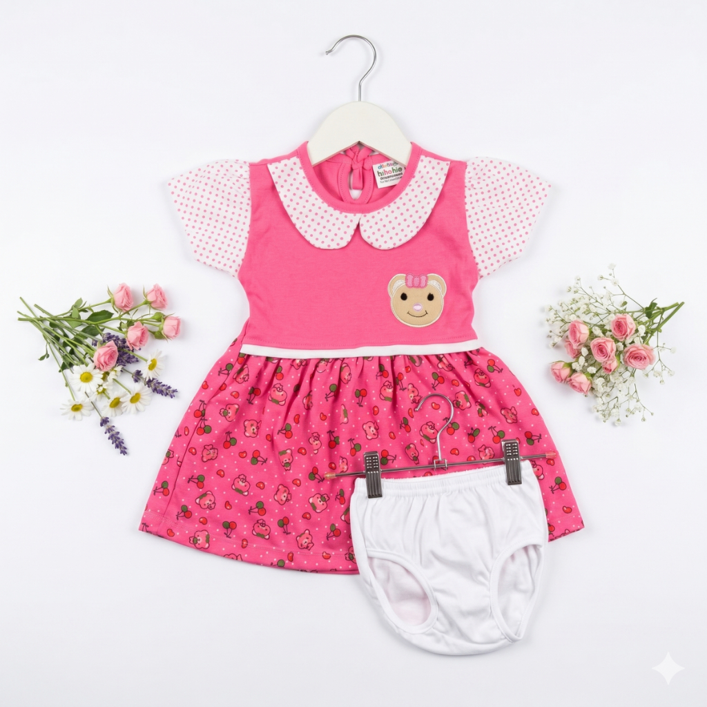 SYIFANA - Baju Bayi / Dress Bayi Syifana Bear Kerah Polkadot