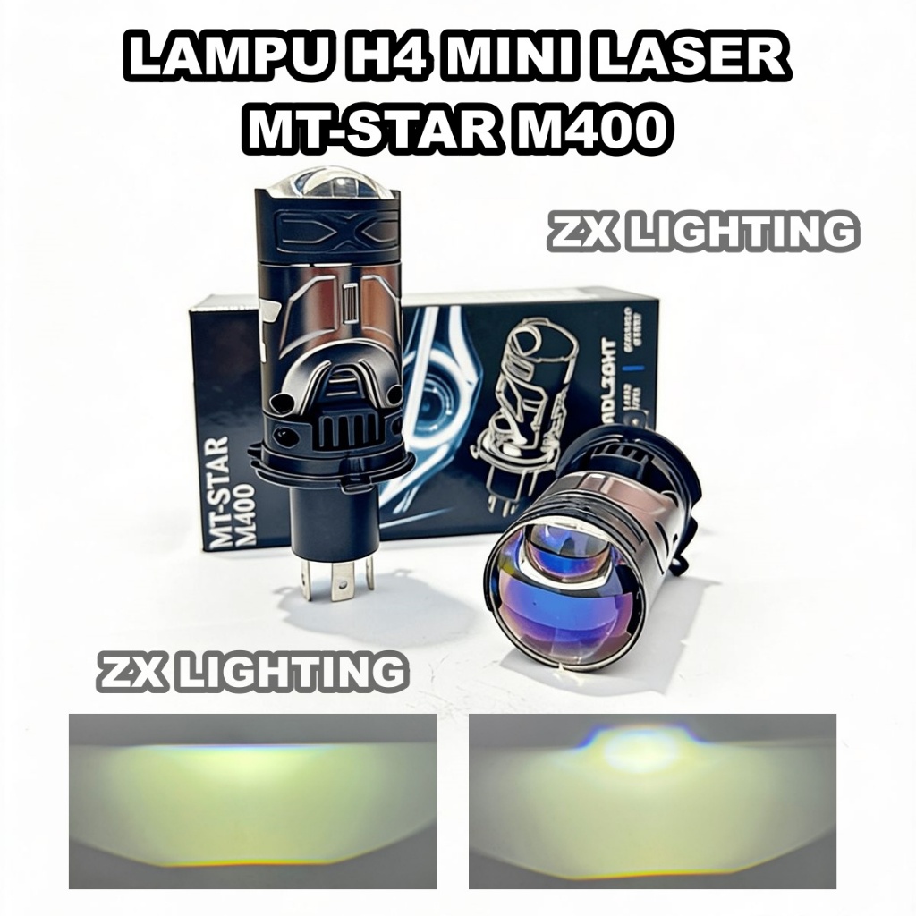 MT-STAR H4 M400 - Lampu utama Socket H4 LED Blue Lens Kipas Cahaya Flat