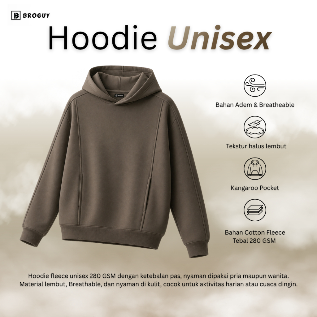 BROGUY Hoodie Pria Wanita Unisex Fleece - Olive